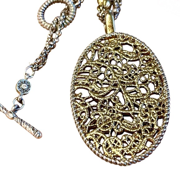 Monet Gold & Silver Double Strand Floral Pendant Necklace - Picture 3 of 6